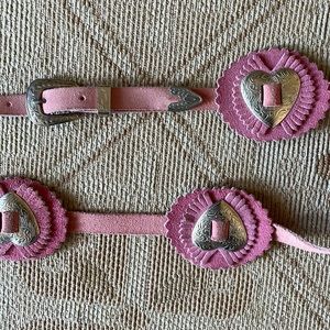 Pink western belt 41”x 0.5” w Silver hearts